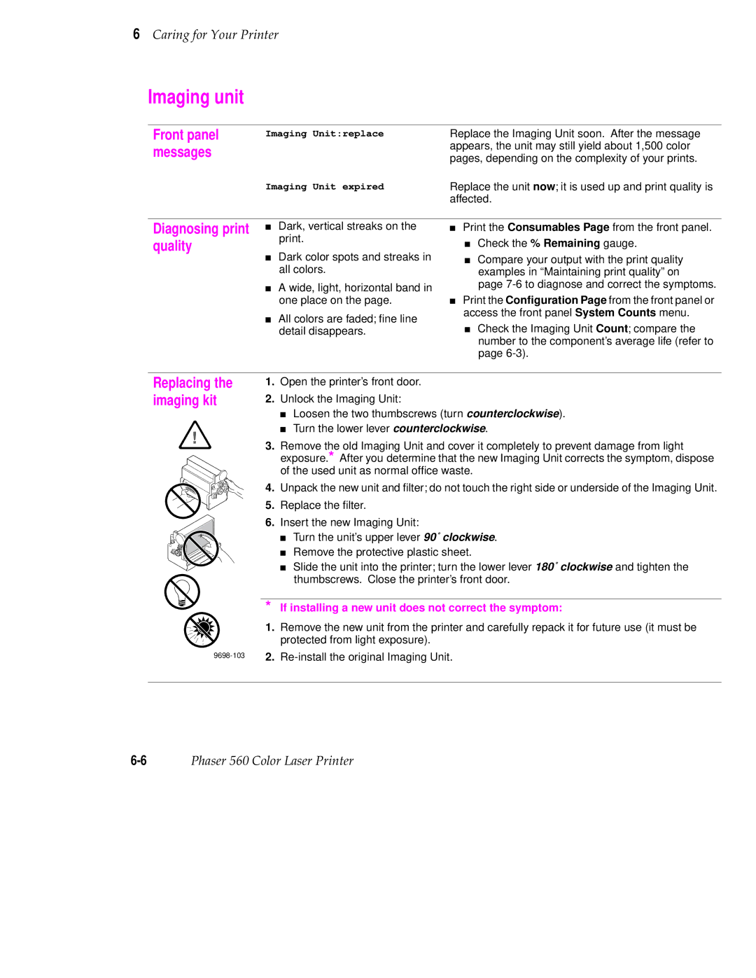 Tektronix 560 user manual Imaging unit, Imaging kit, Replacing 