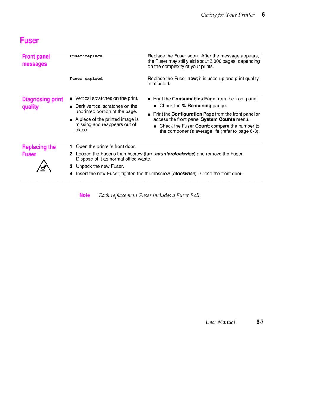 Tektronix 560 user manual Replacing the Fuser 