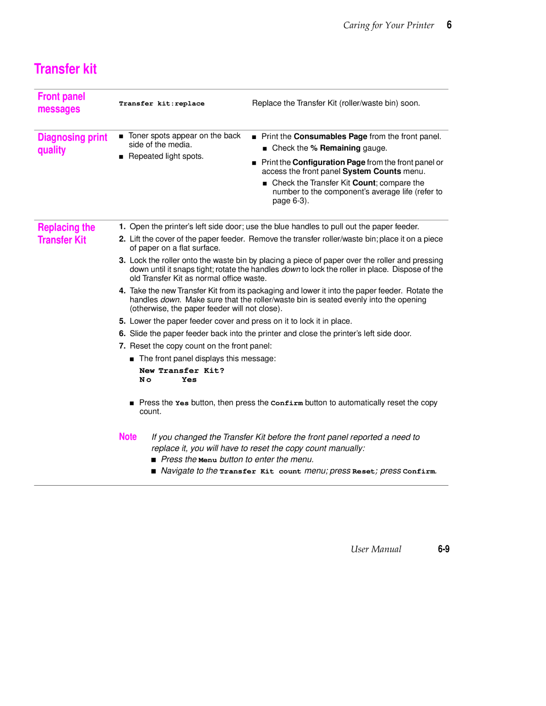 Tektronix 560 user manual Transfer kit, Replacing the Transfer Kit 