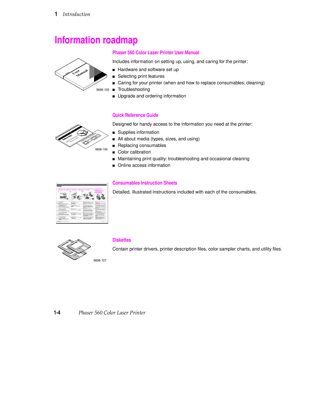 Tektronix 560 user manual Information roadmap, Quick Reference Guide, Consumables Instruction Sheets, Diskettes 