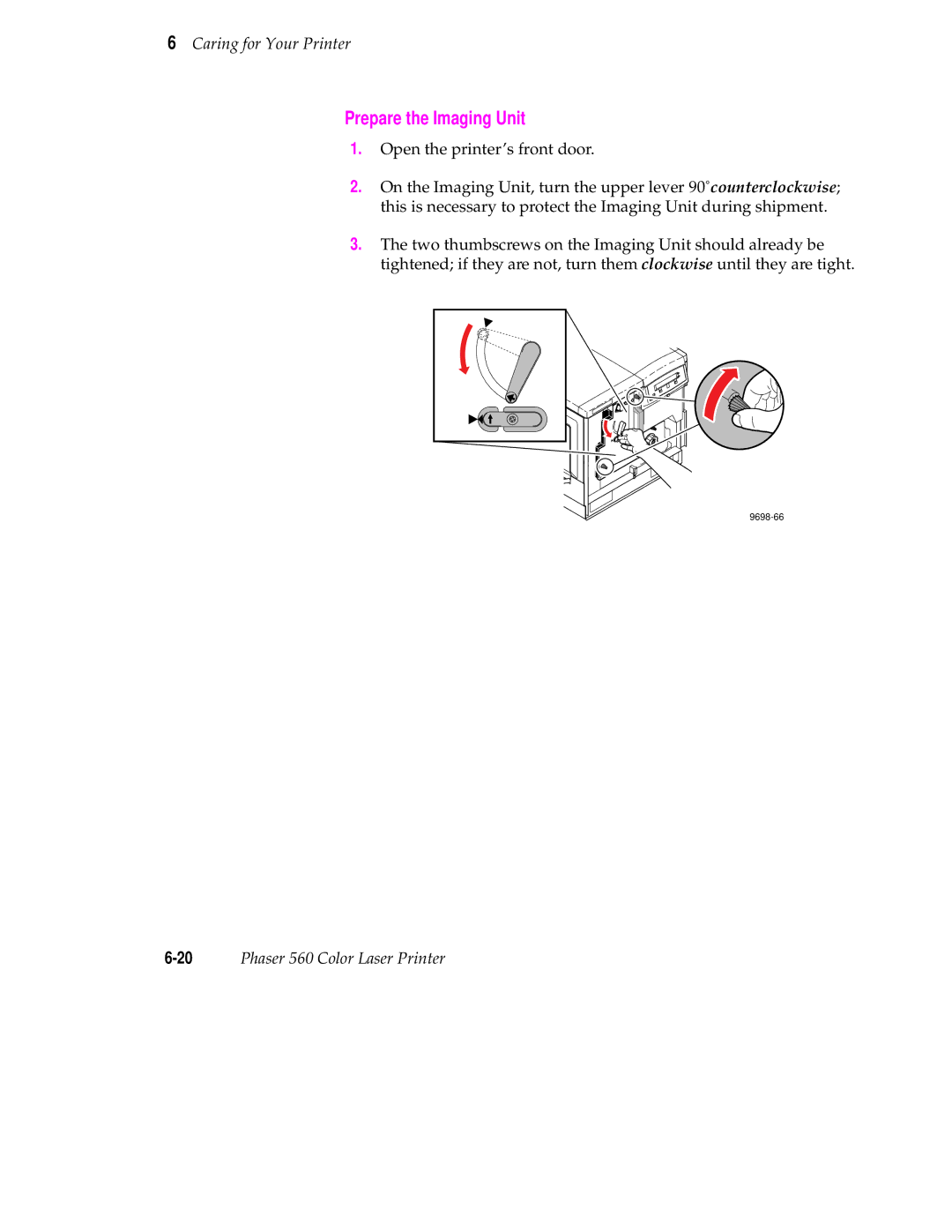 Tektronix 560 user manual Prepare the Imaging Unit 