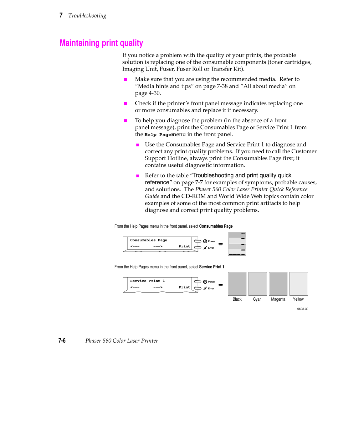 Tektronix 560 user manual Maintaining print quality 