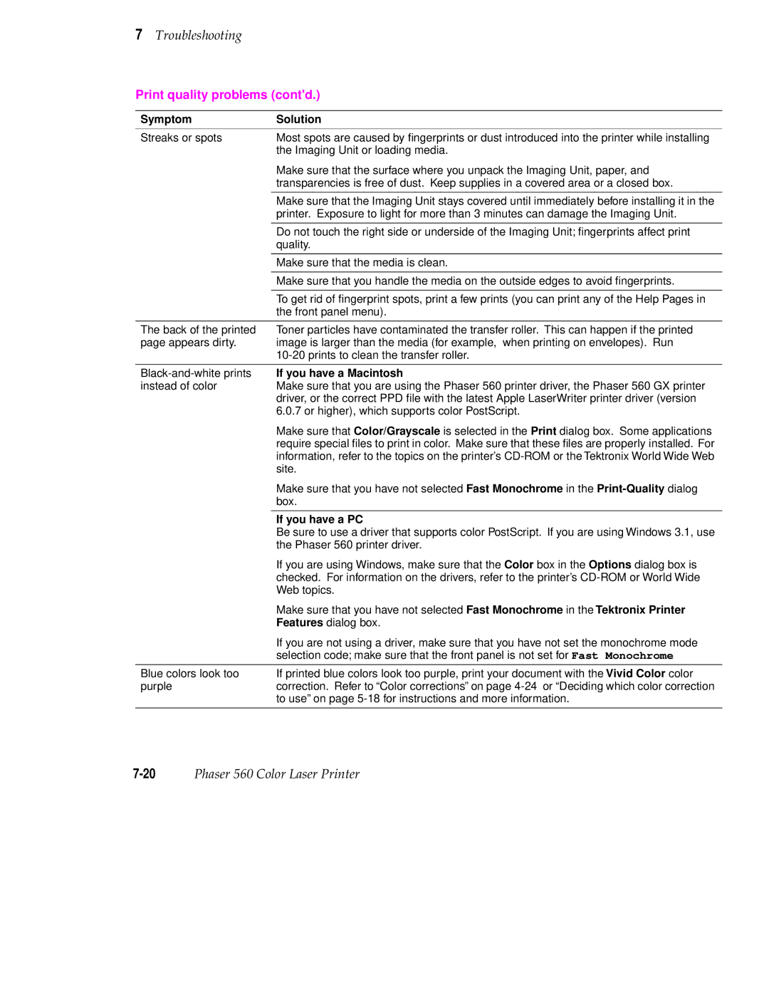 Tektronix 560 user manual Print quality problems contd, If you have a Macintosh 