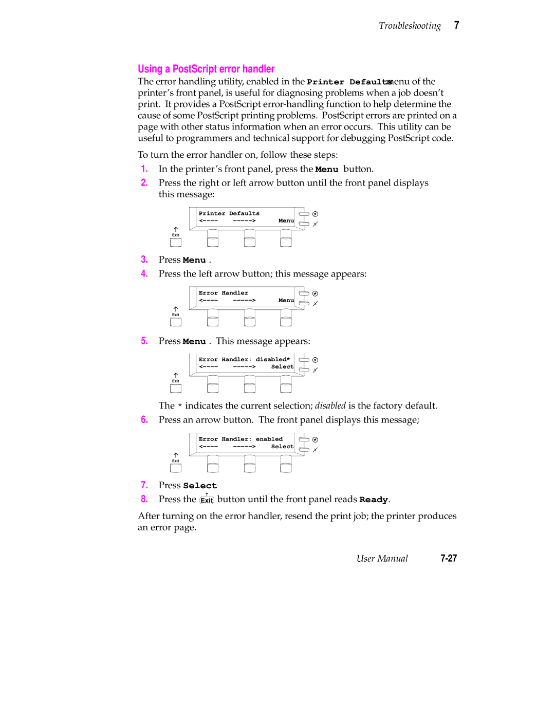 Tektronix 560 user manual Using a PostScript error handler 