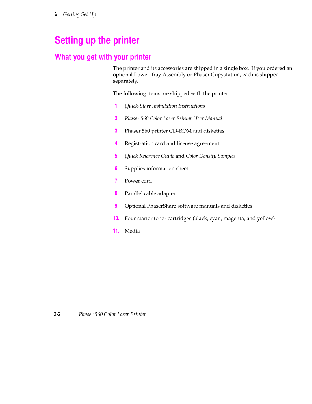 Tektronix 560 user manual Setting up the printer, What you get with your printer 