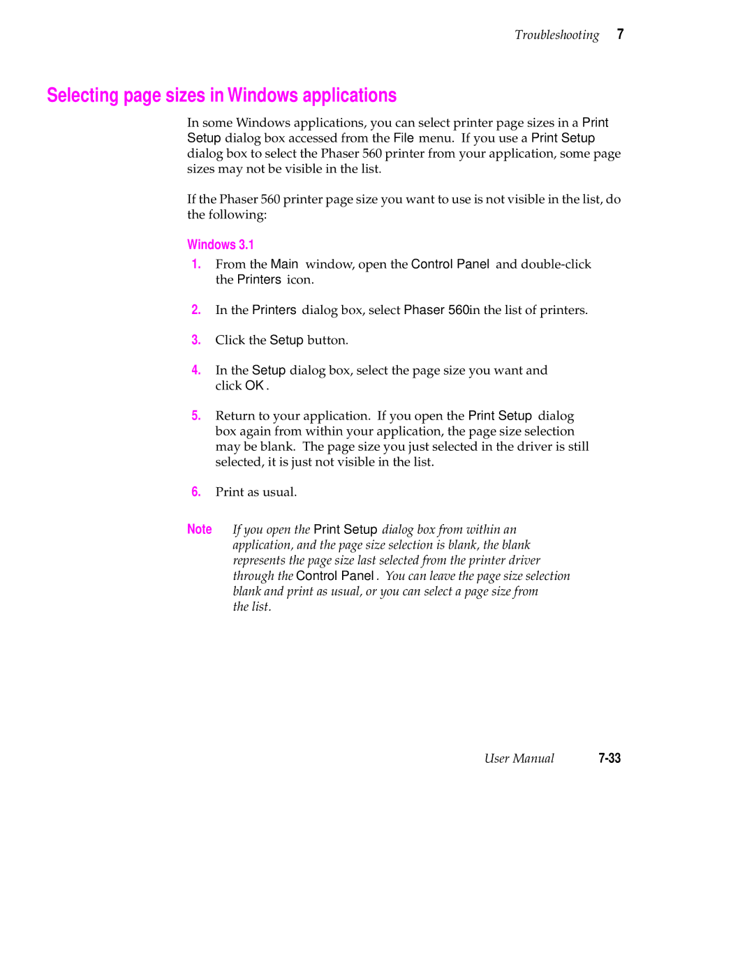 Tektronix 560 user manual Selecting page sizes in Windows applications 