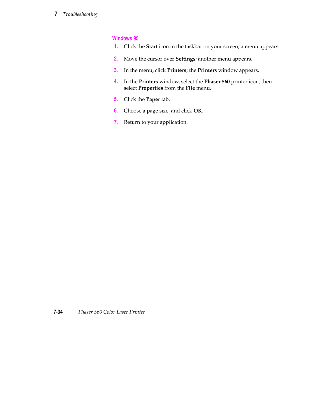 Tektronix user manual 34Phaser 560 Color Laser Printer 