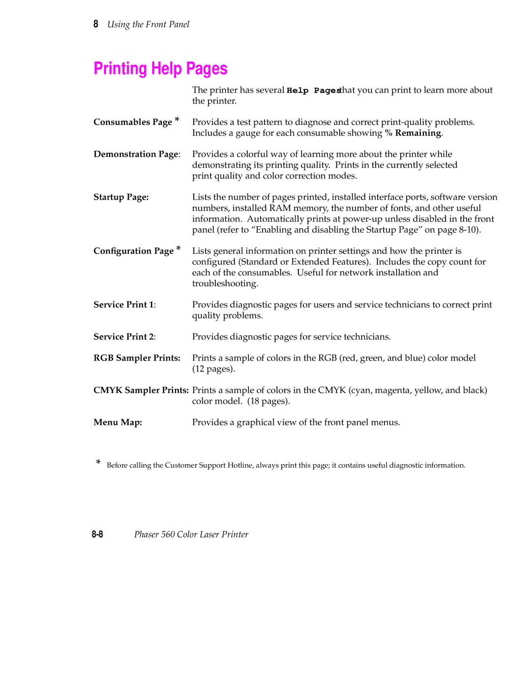 Tektronix 560 user manual Printing Help Pages 