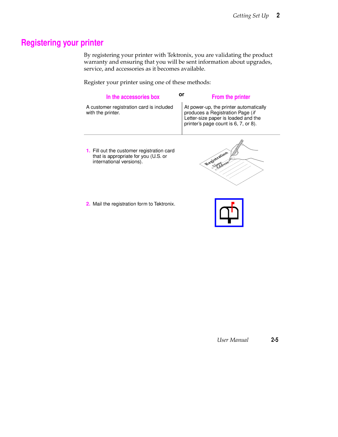 Tektronix 560 user manual Registering your printer, Accessories box 