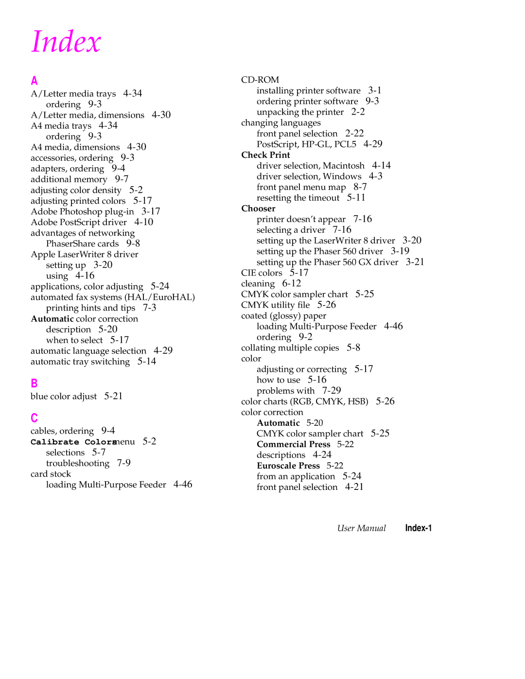 Tektronix 560 user manual Check Print, Chooser, Automatic, Commercial Press, Euroscale Press 