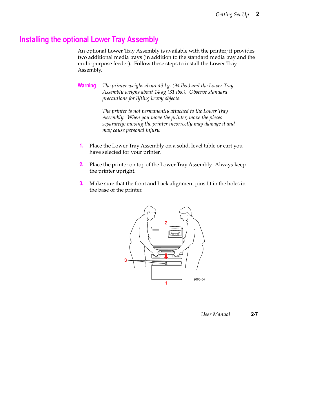 Tektronix 560 user manual Installing the optional Lower Tray Assembly 