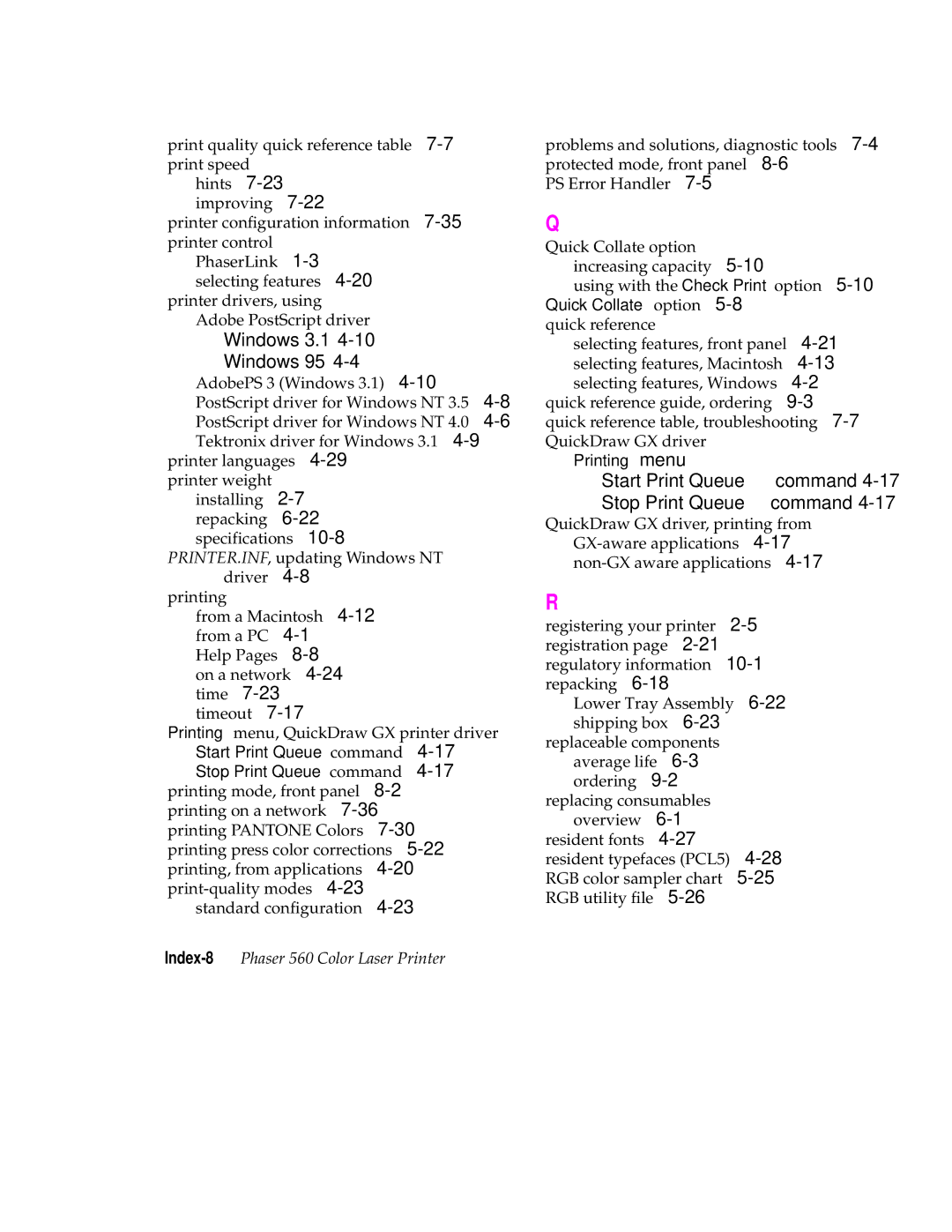 Tektronix 560 user manual Quick Collate option, Printing menu 