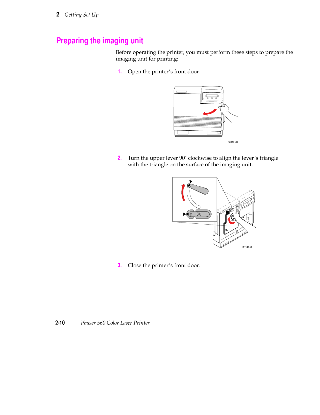 Tektronix 560 user manual Preparing the imaging unit 