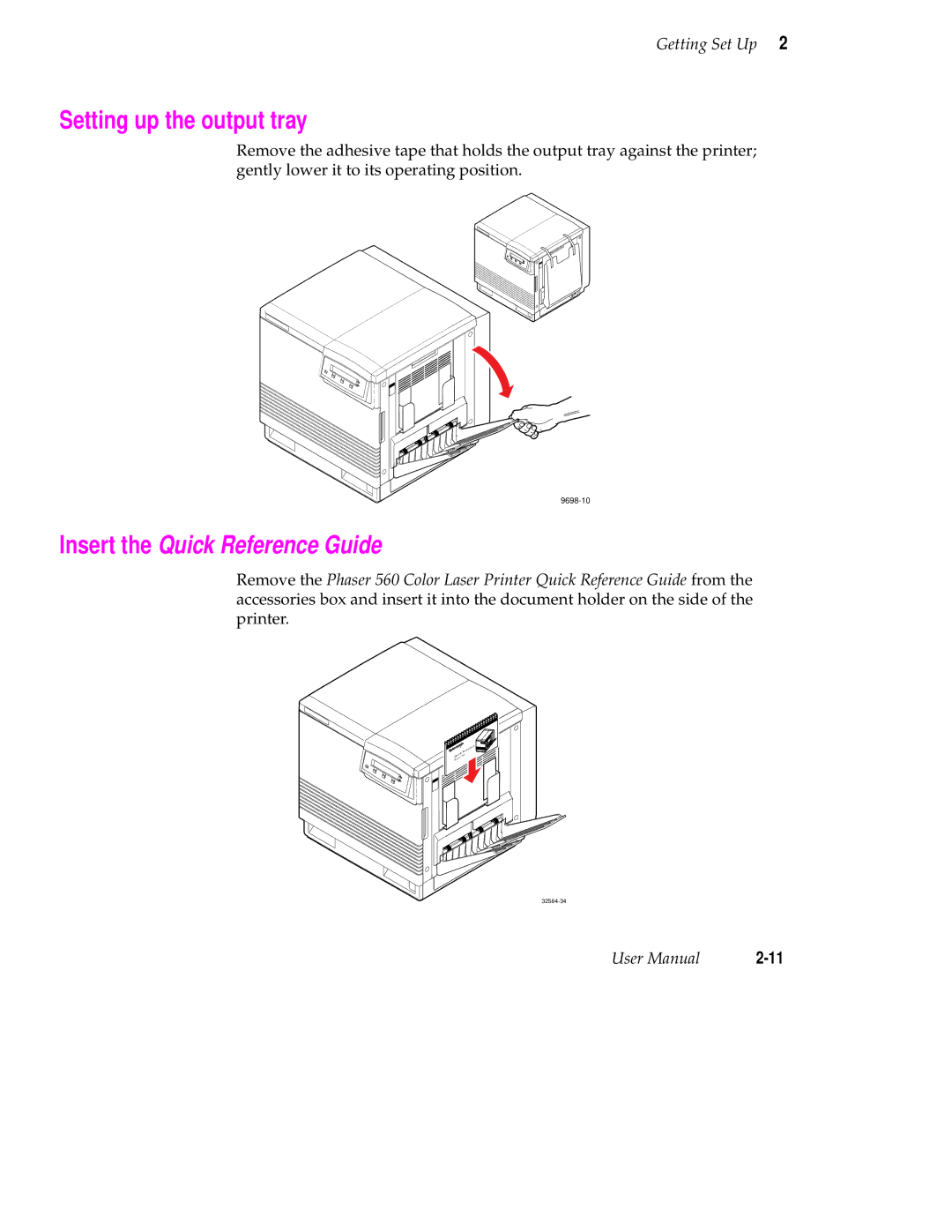 Tektronix 560 user manual Setting up the output tray, Insert the Quick Reference Guide 