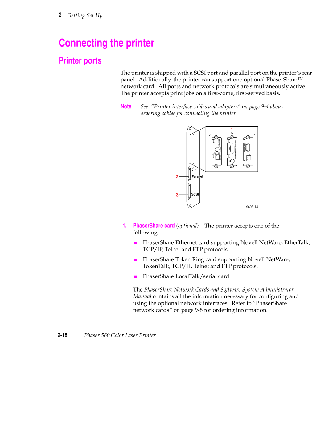 Tektronix 560 user manual Connecting the printer, Printer ports 