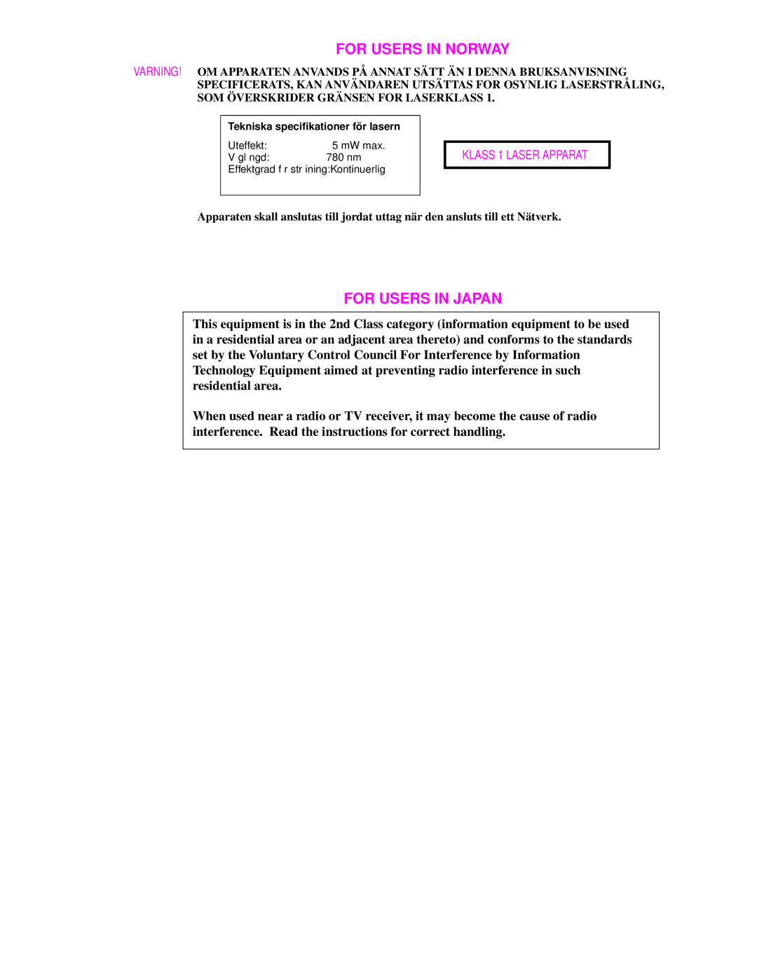 Tektronix 560 user manual For Users in Norway 