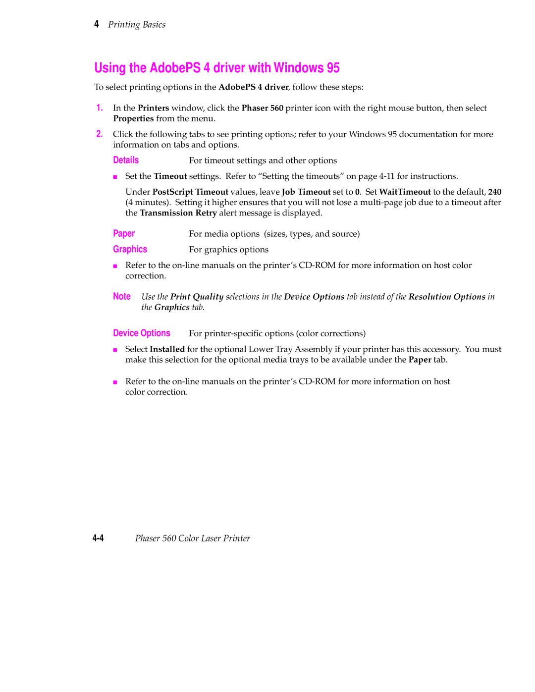 Tektronix 560 user manual Using the AdobePS 4 driver with Windows, Details, Paper, Graphics 