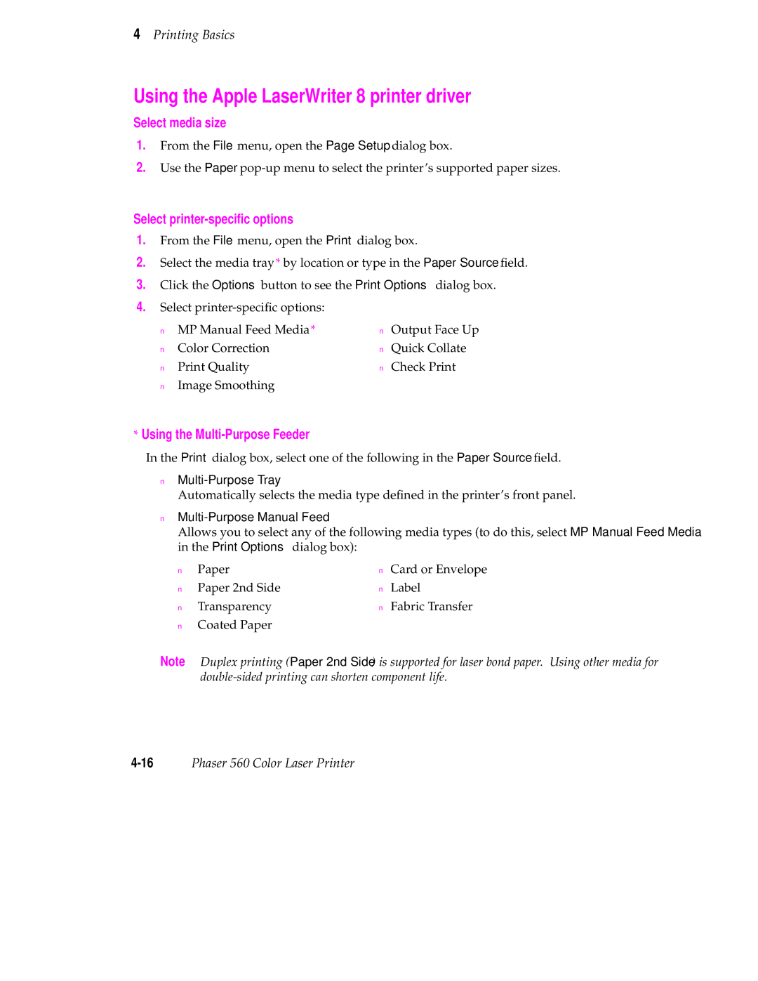 Tektronix 560 user manual Using the Apple LaserWriter 8 printer driver 