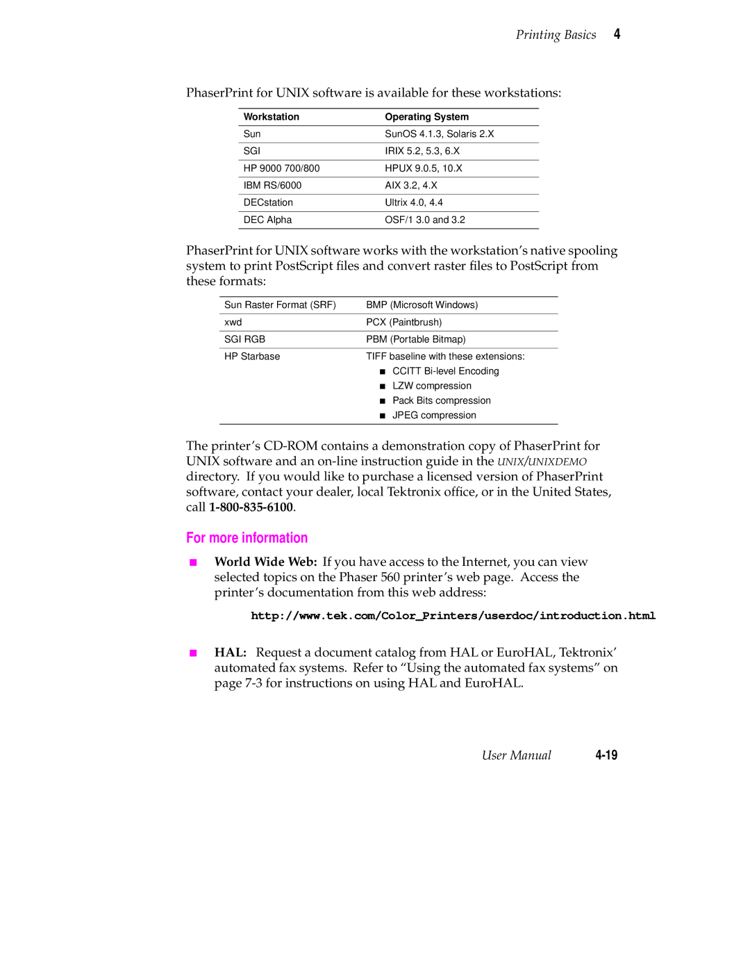 Tektronix 560 user manual For more information, Workstation Operating System 