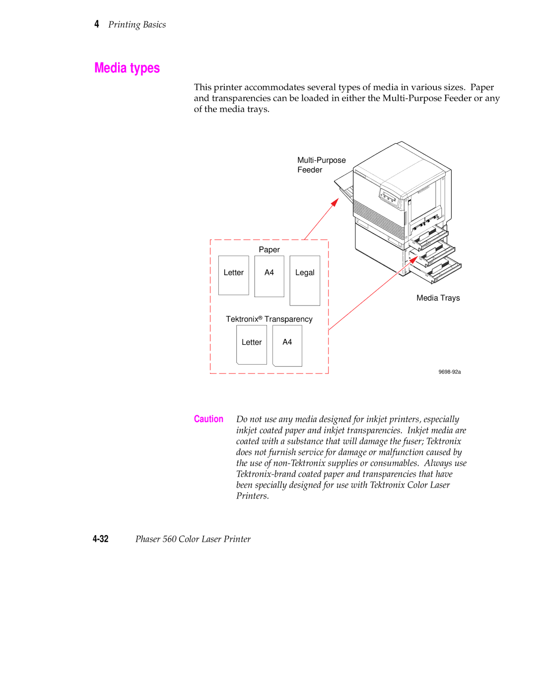 Tektronix 560 user manual Media types 