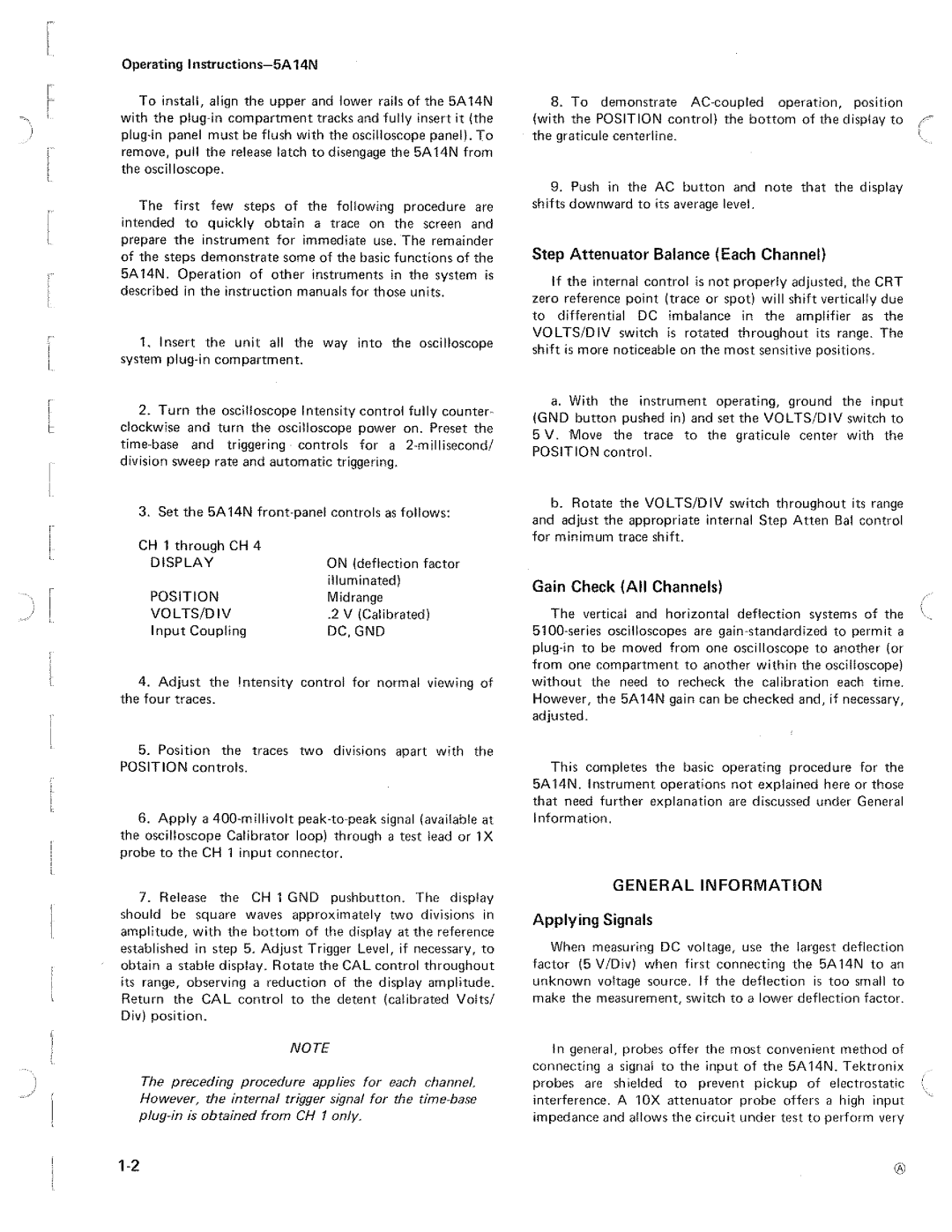 Tektronix 5A14N Four Channel Amplifier manual 