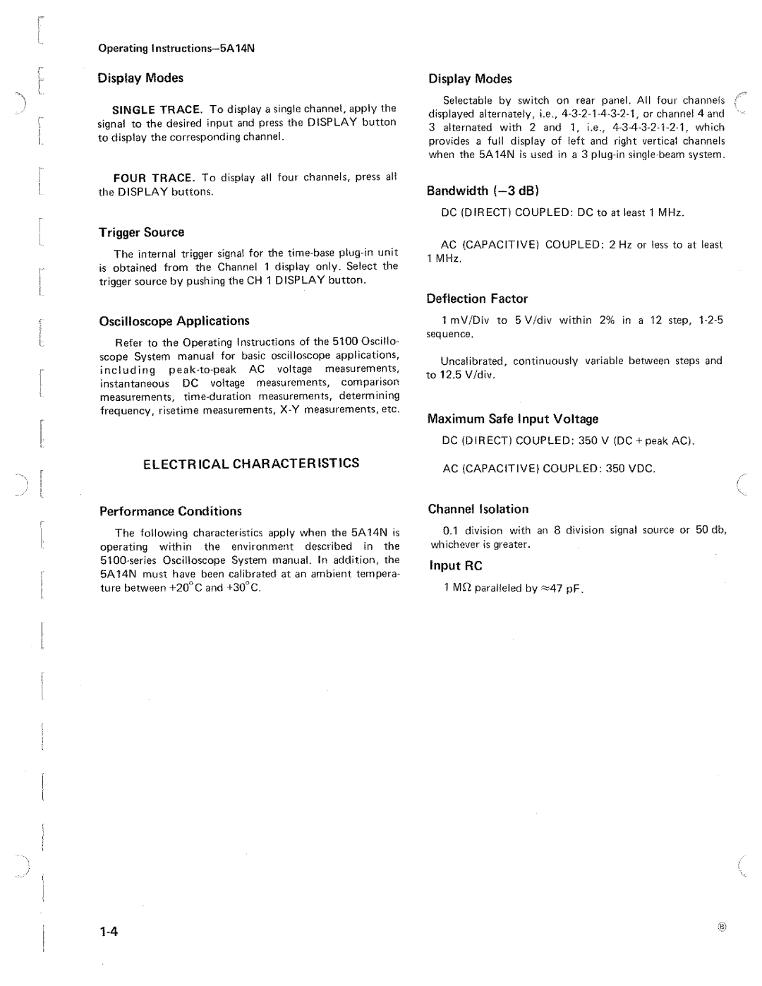 Tektronix 5A14N Four Channel Amplifier manual 