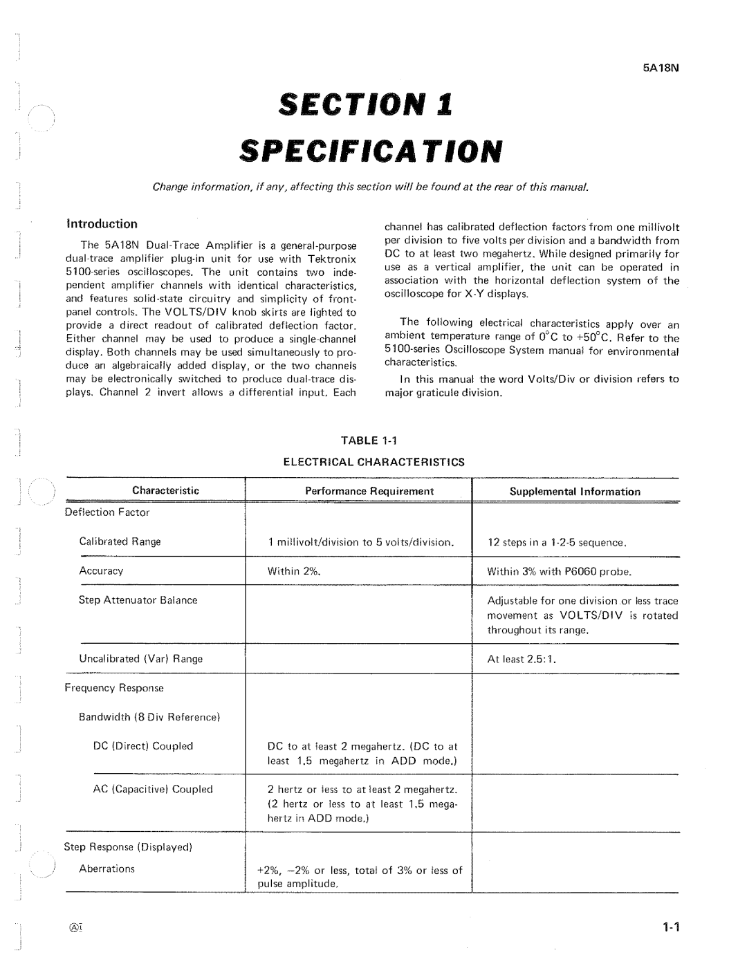 Tektronix 5A18N manual 