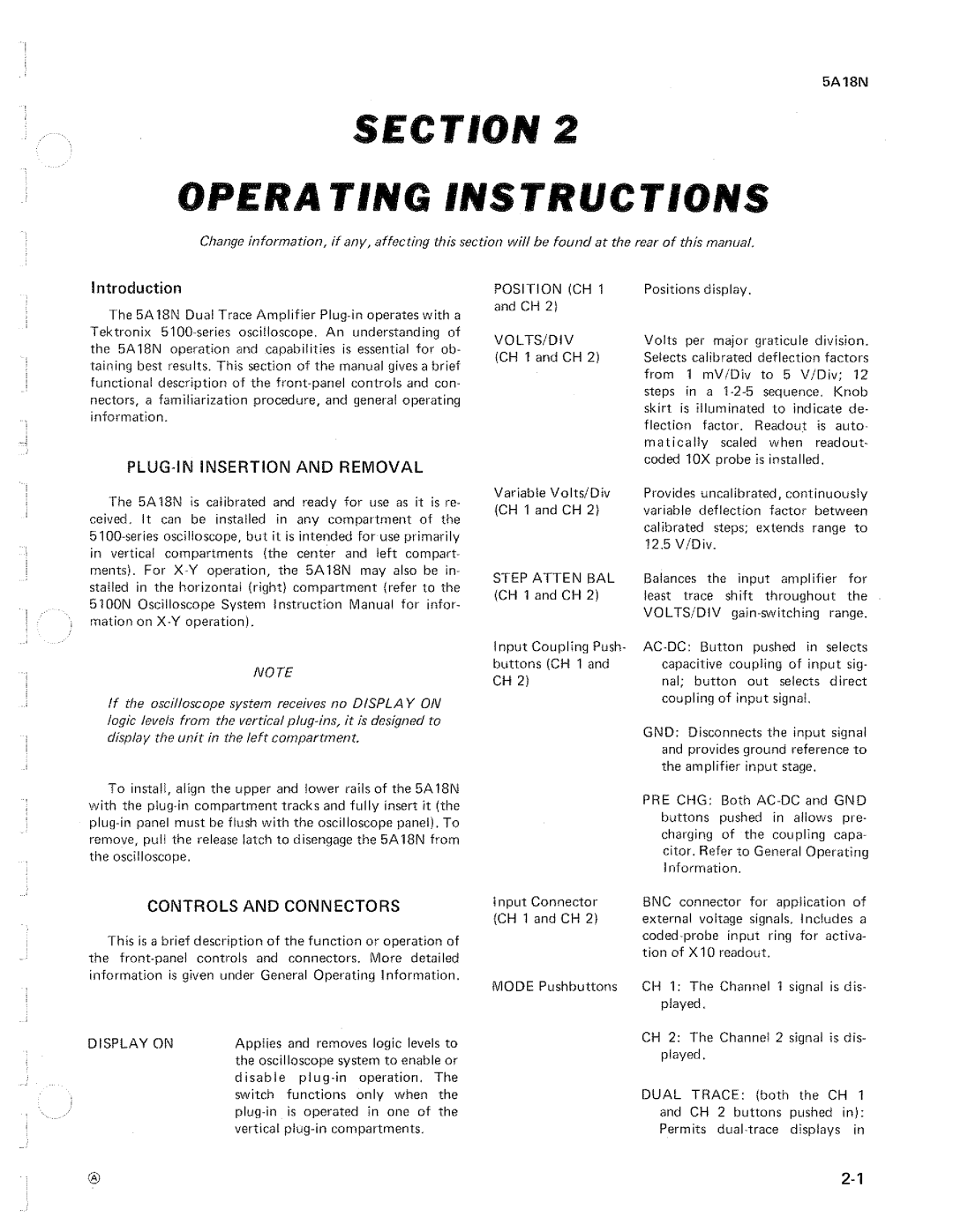 Tektronix 5A18N manual 