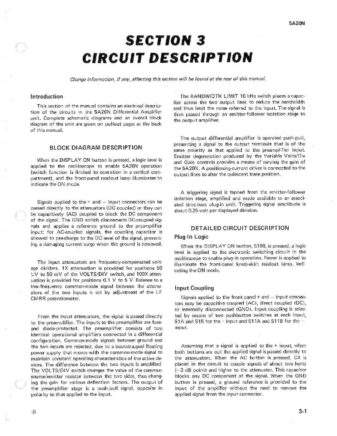 Tektronix 5A20N manual 