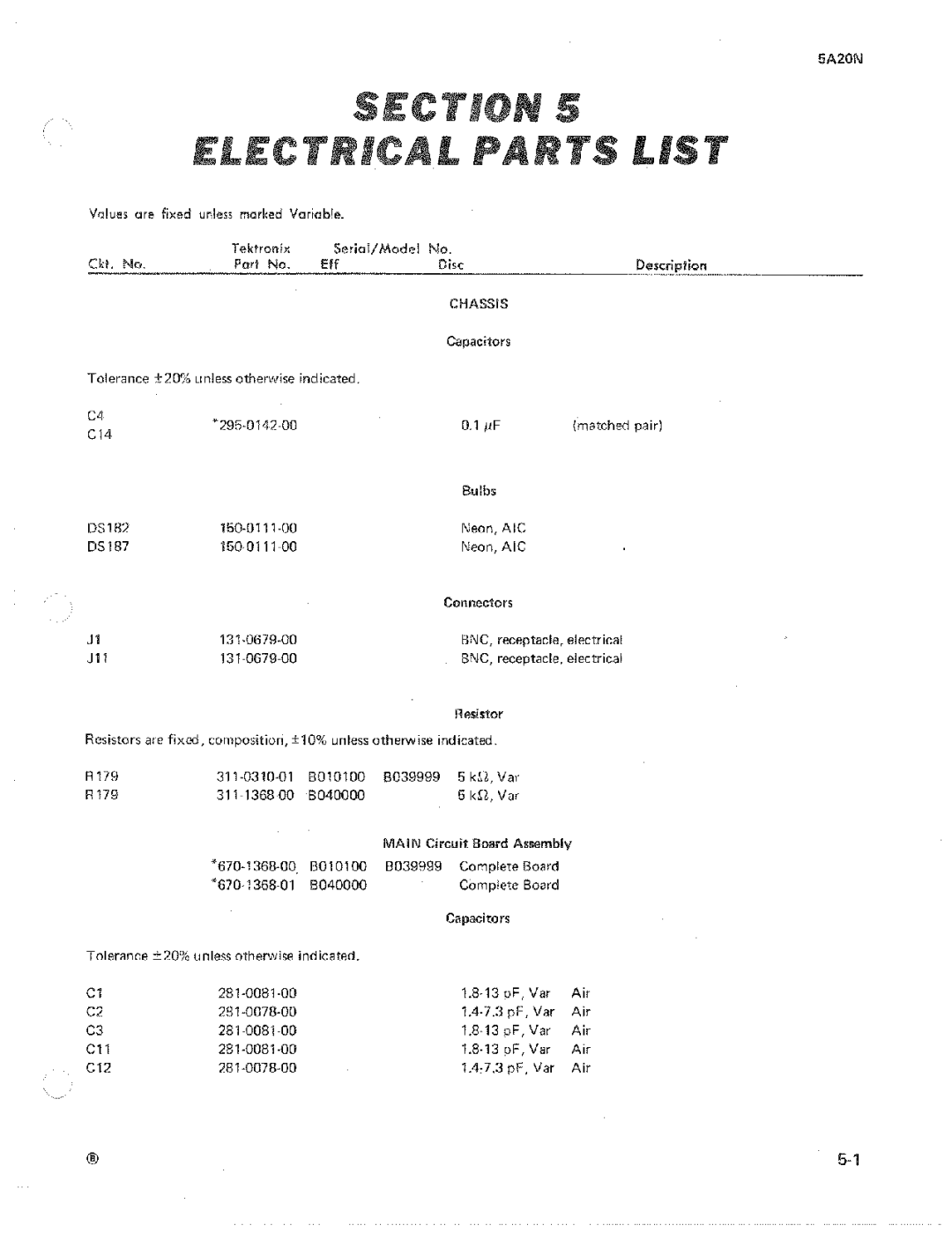 Tektronix 5A20N manual 