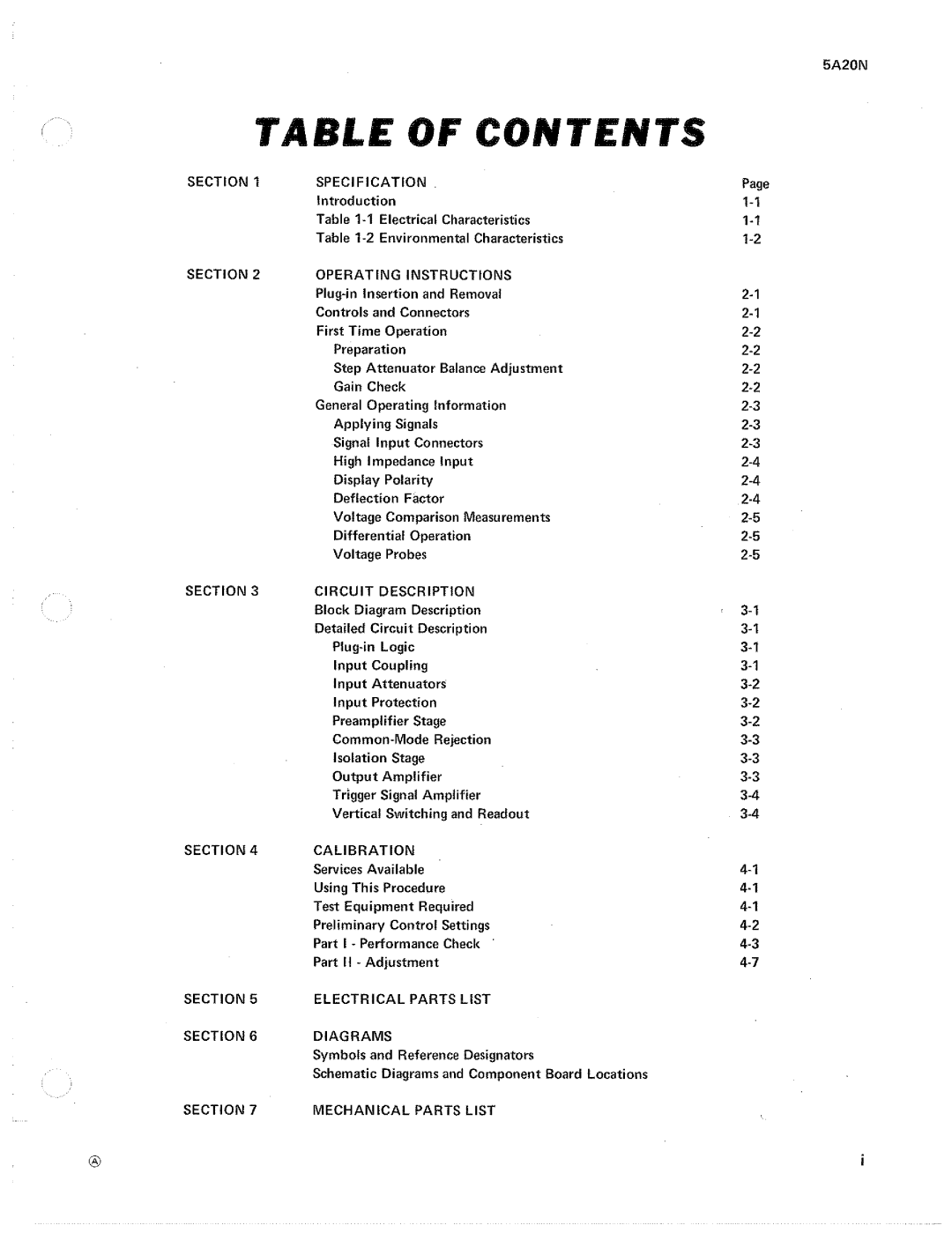 Tektronix 5A20N manual 