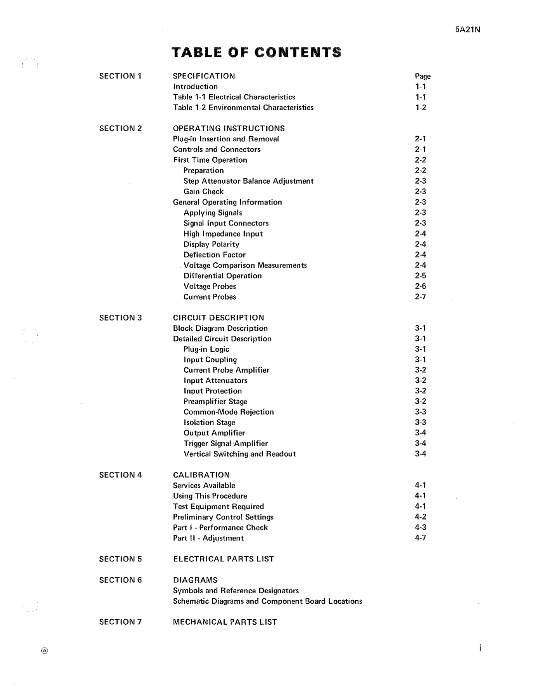 Tektronix 5A21N manual 