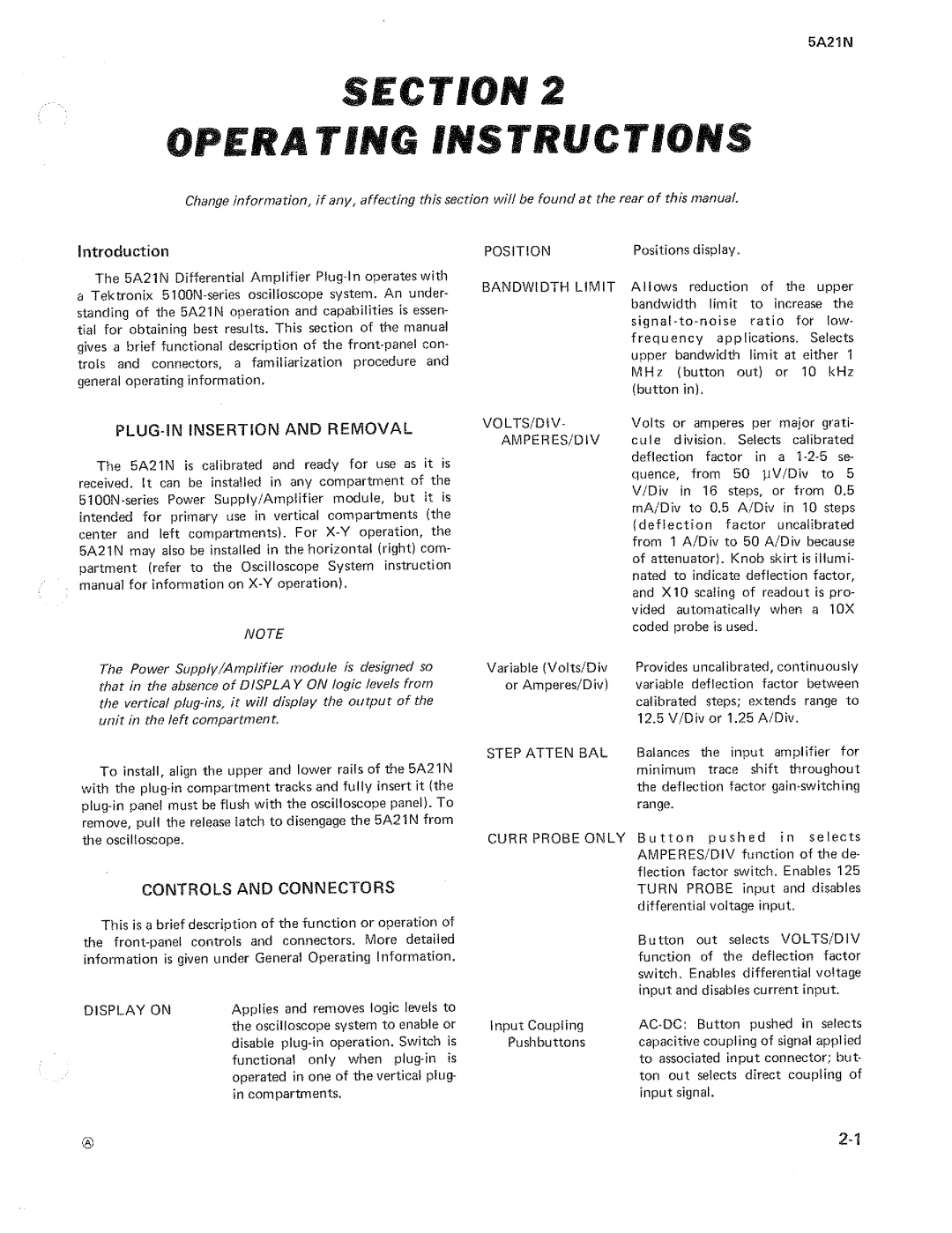 Tektronix 5A21N manual 