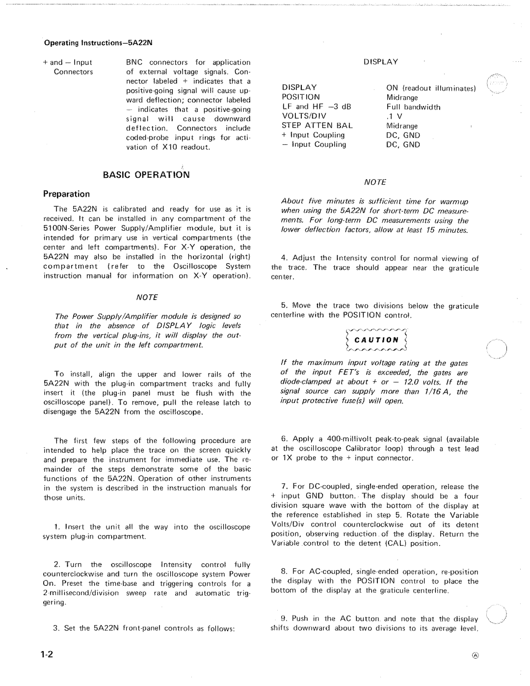 Tektronix 5A22N manual 