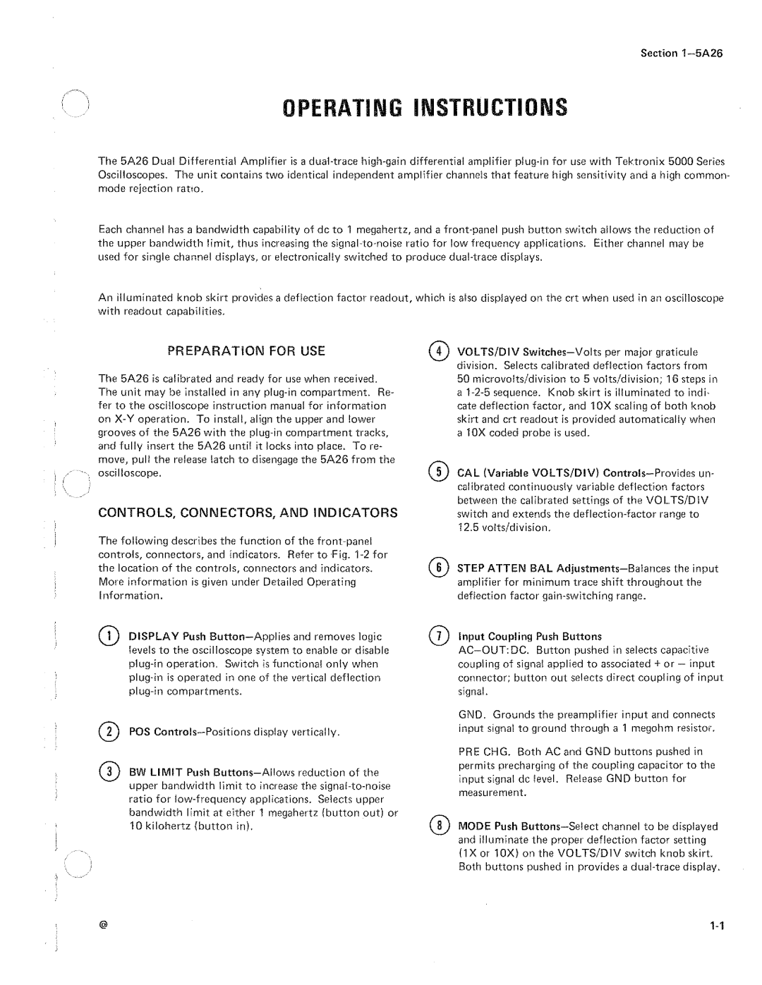 Tektronix 5A26 manual 