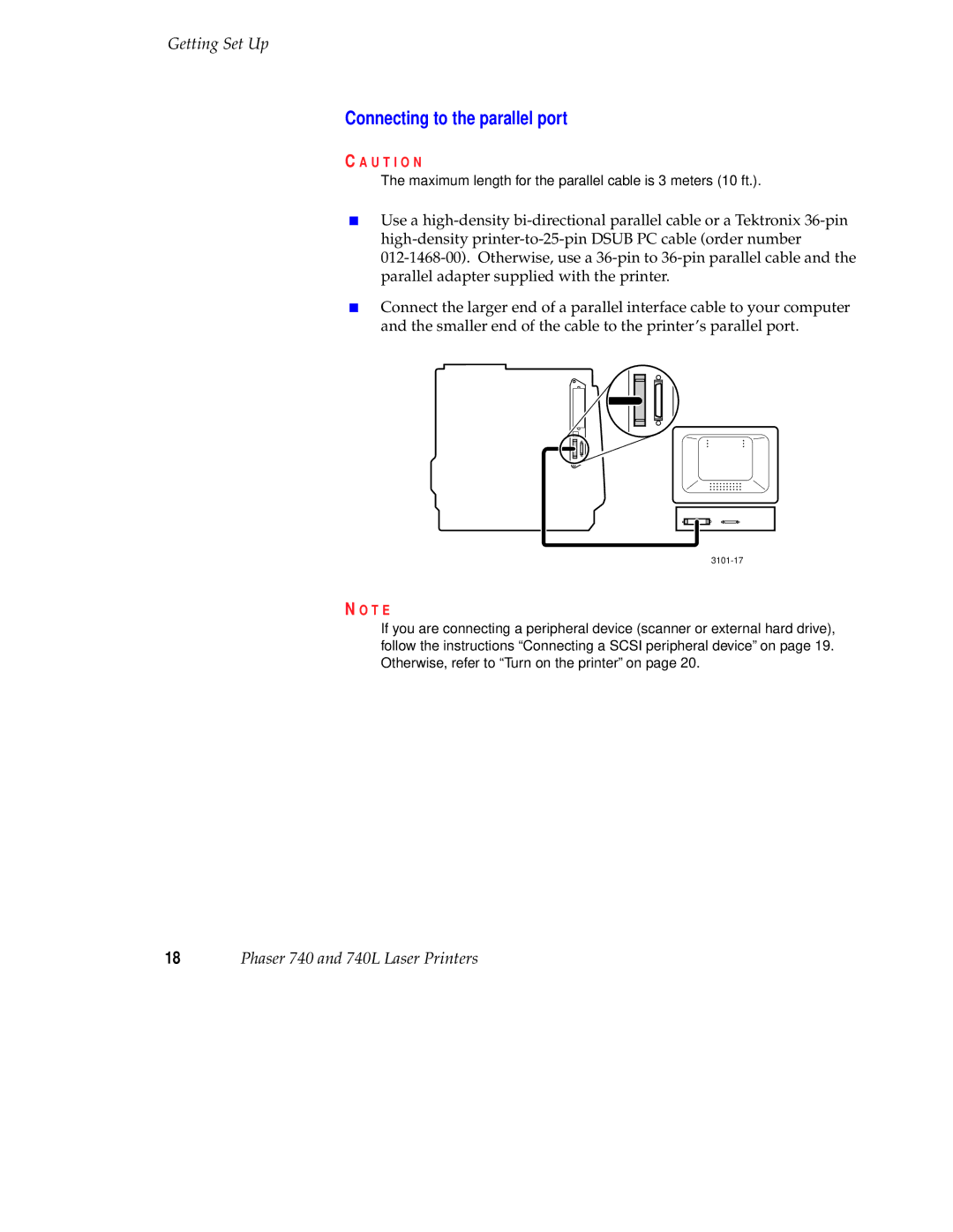 Tektronix 740L setup guide Connecting to the parallel port 