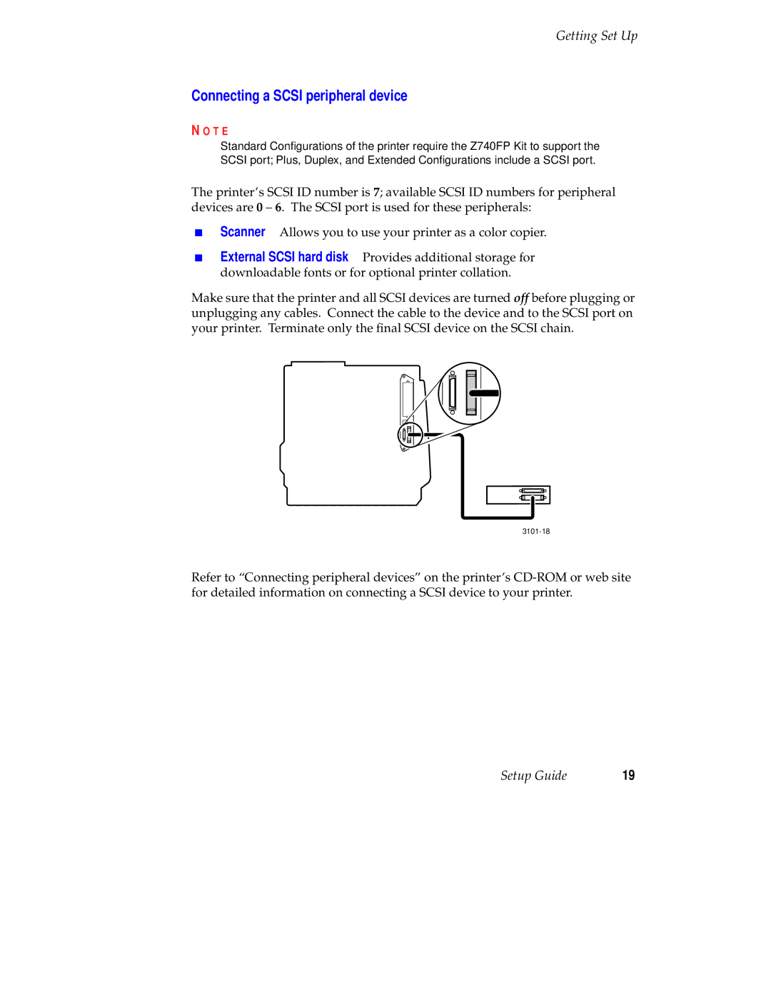 Tektronix 740L setup guide Connecting a Scsi peripheral device 