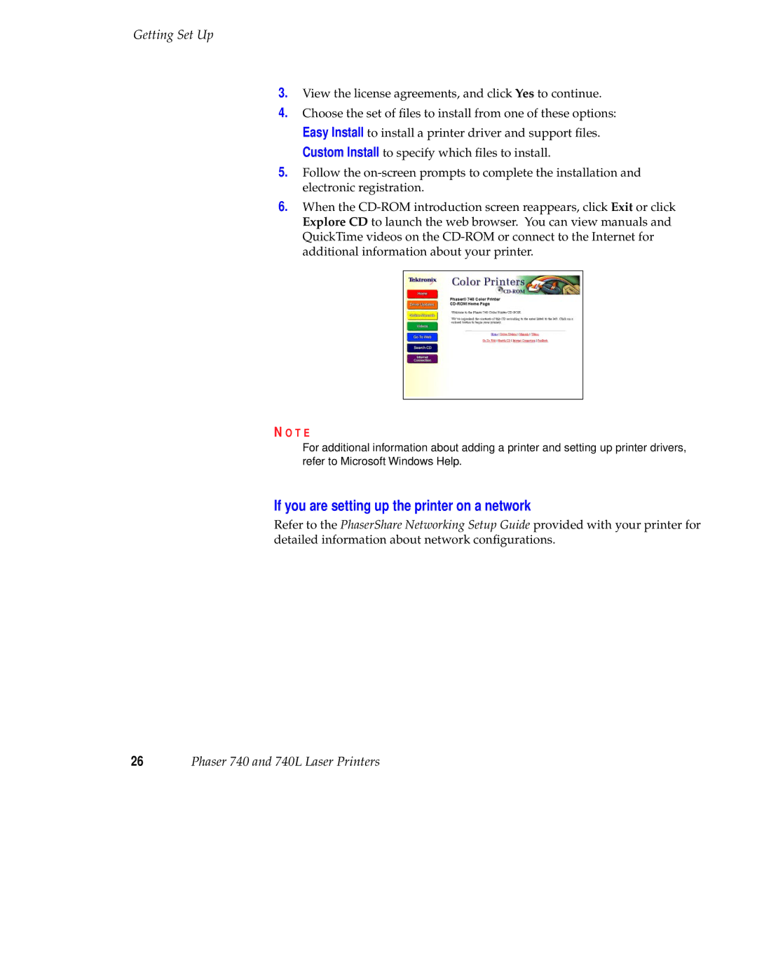 Tektronix 740L setup guide If you are setting up the printer on a network 