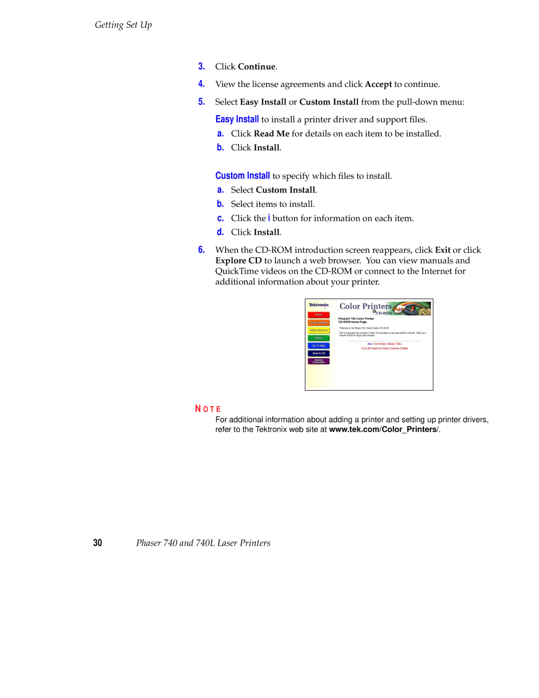 Tektronix 740L setup guide Click Continue 