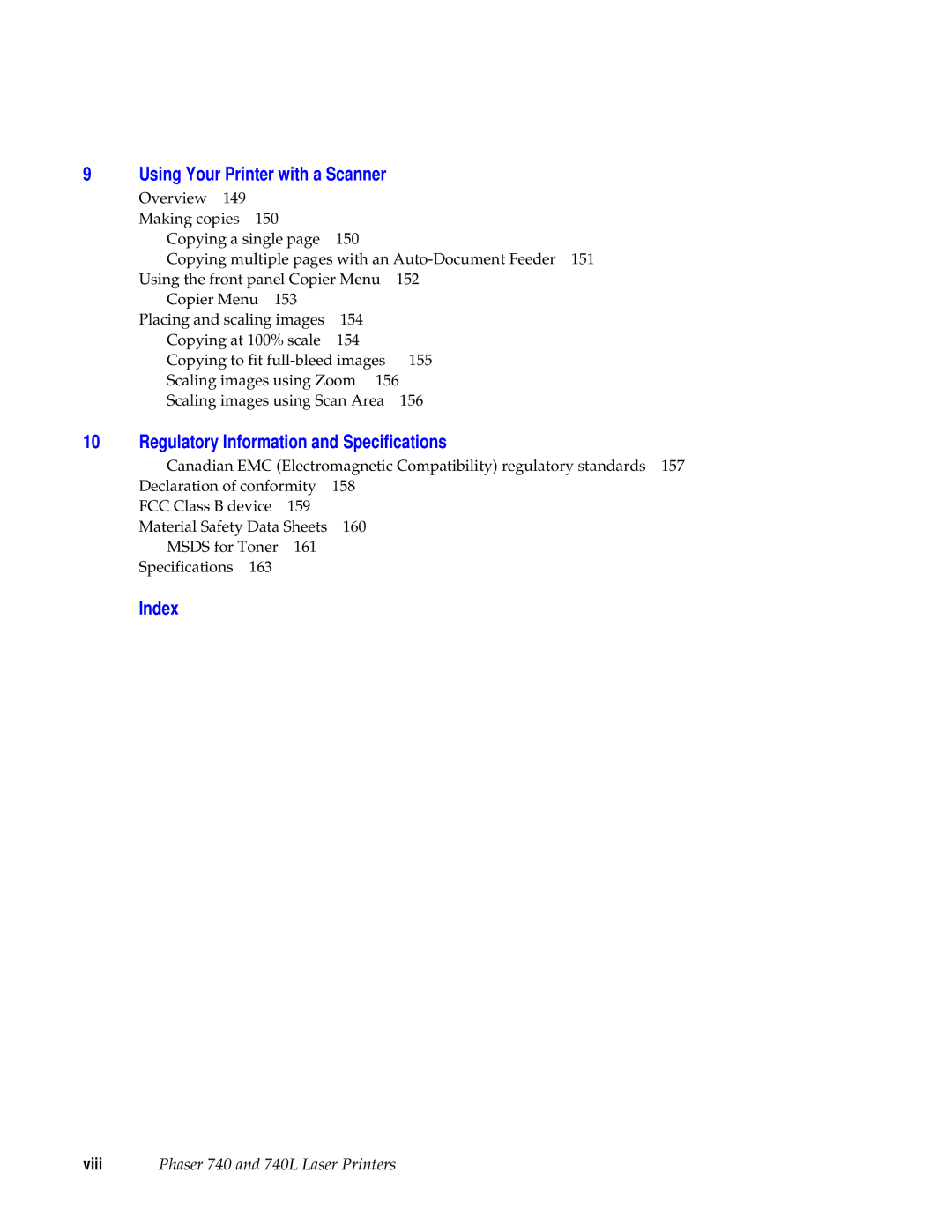 Tektronix 740L manual Regulatory Information and Specifications, Index, Using Your Printer with a Scanner 