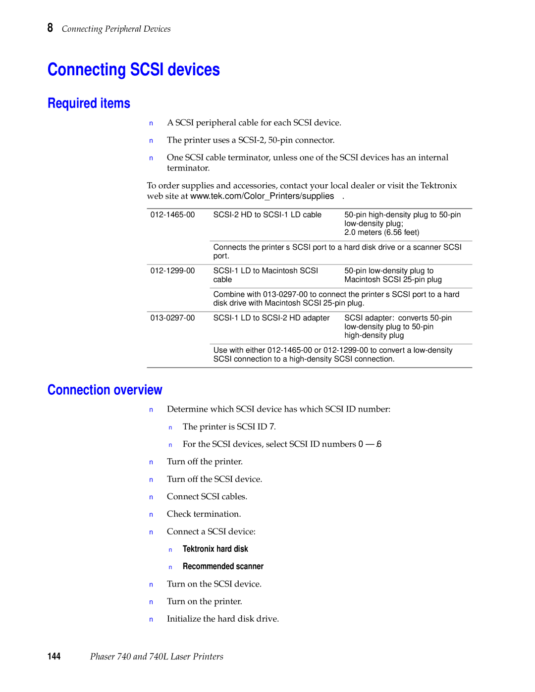 Tektronix 740L manual Connecting Scsi devices, Required items, Connection overview 