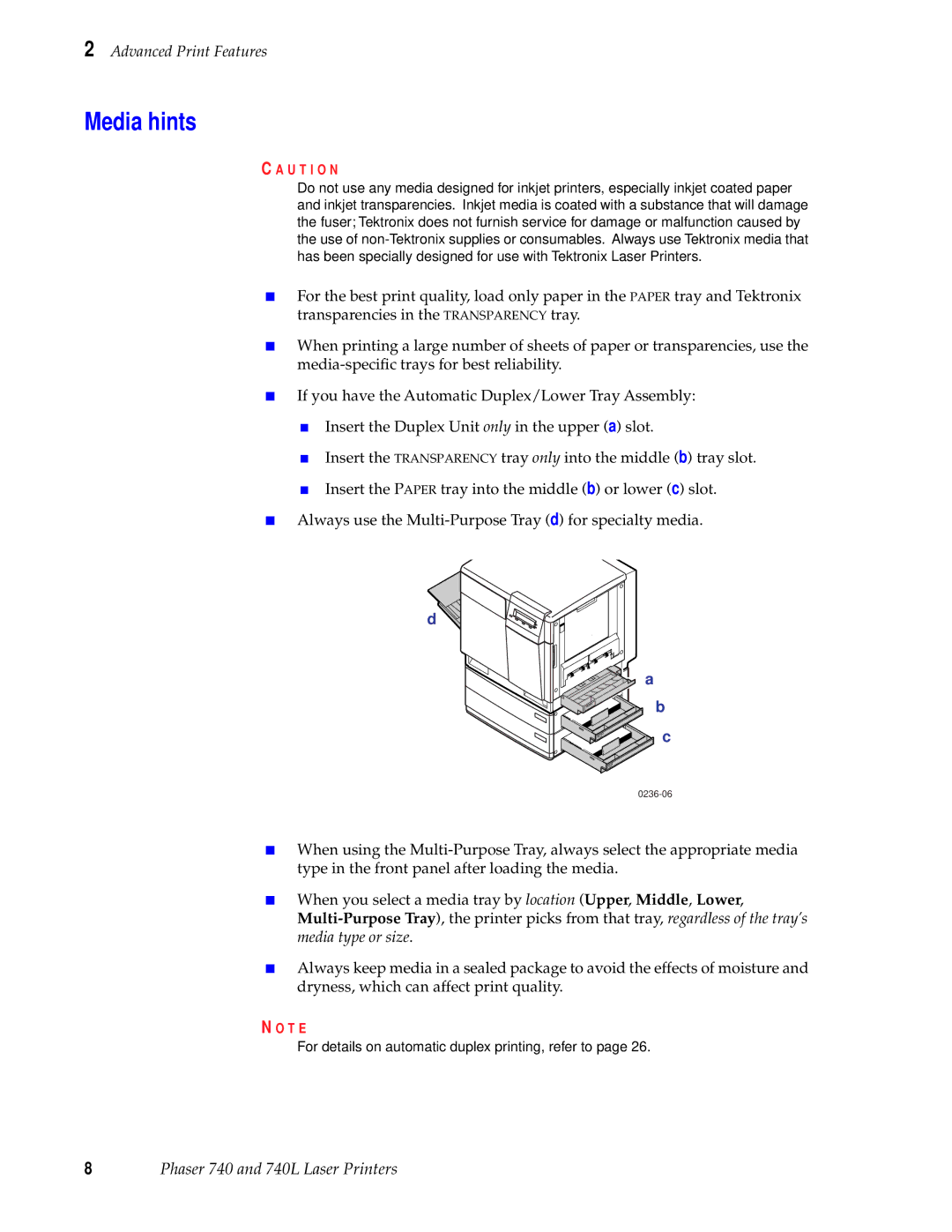 Tektronix 740L manual Media hints, U T I O N 