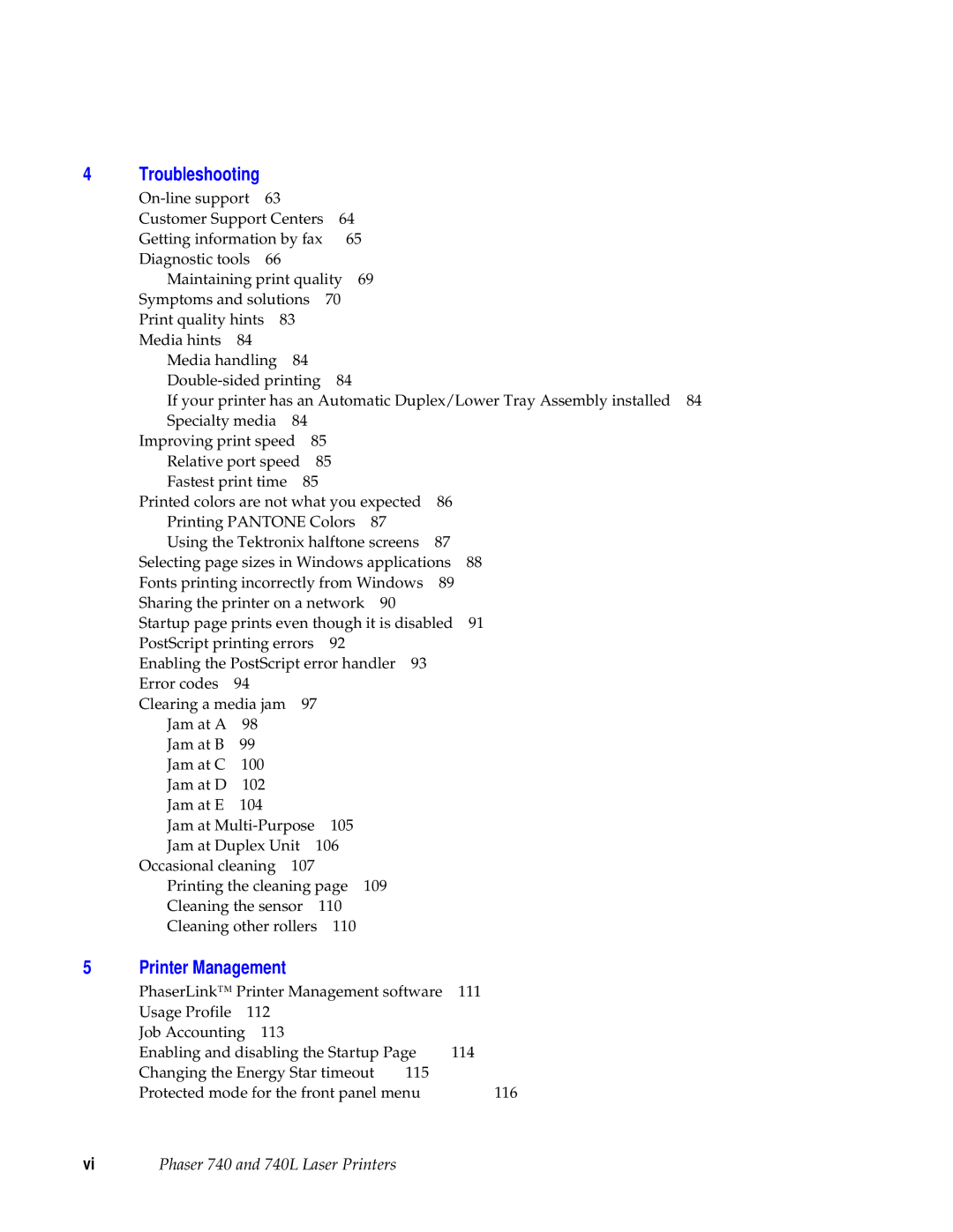 Tektronix 740L manual Troubleshooting, Printer Management 