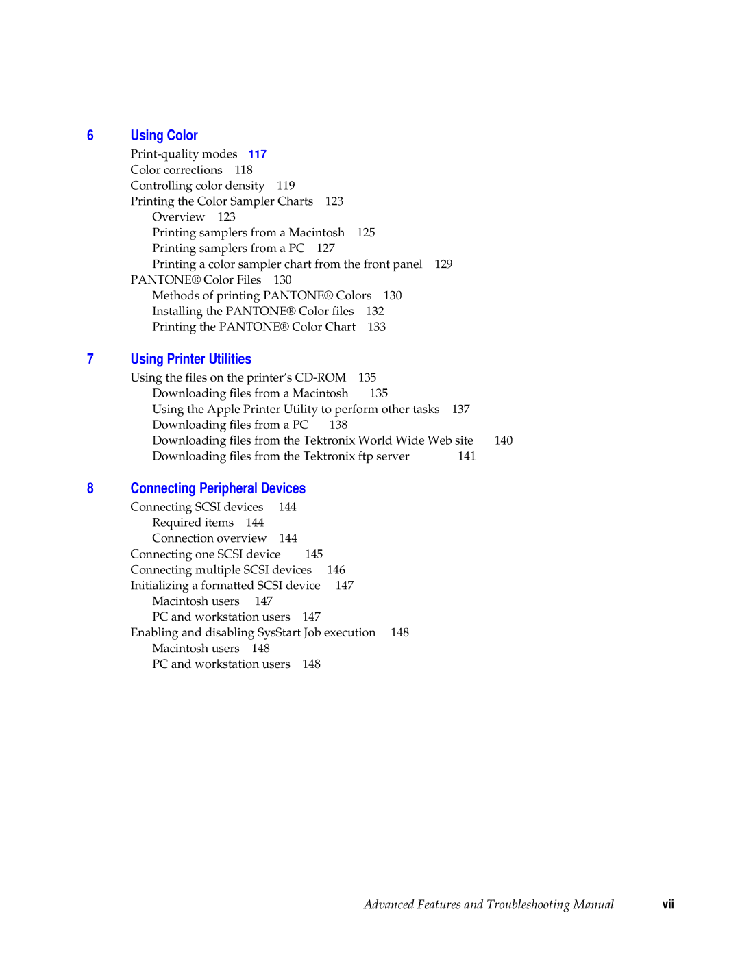 Tektronix 740L manual Using Color, Using Printer Utilities, Connecting Peripheral Devices 