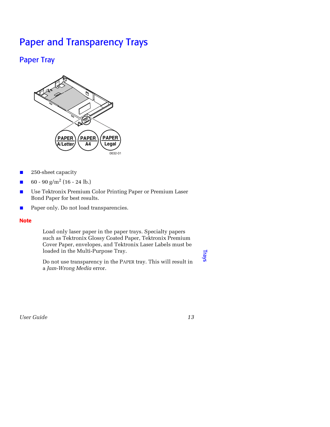 Tektronix 750 manual Paper and Transparency Trays, Paper Tray 