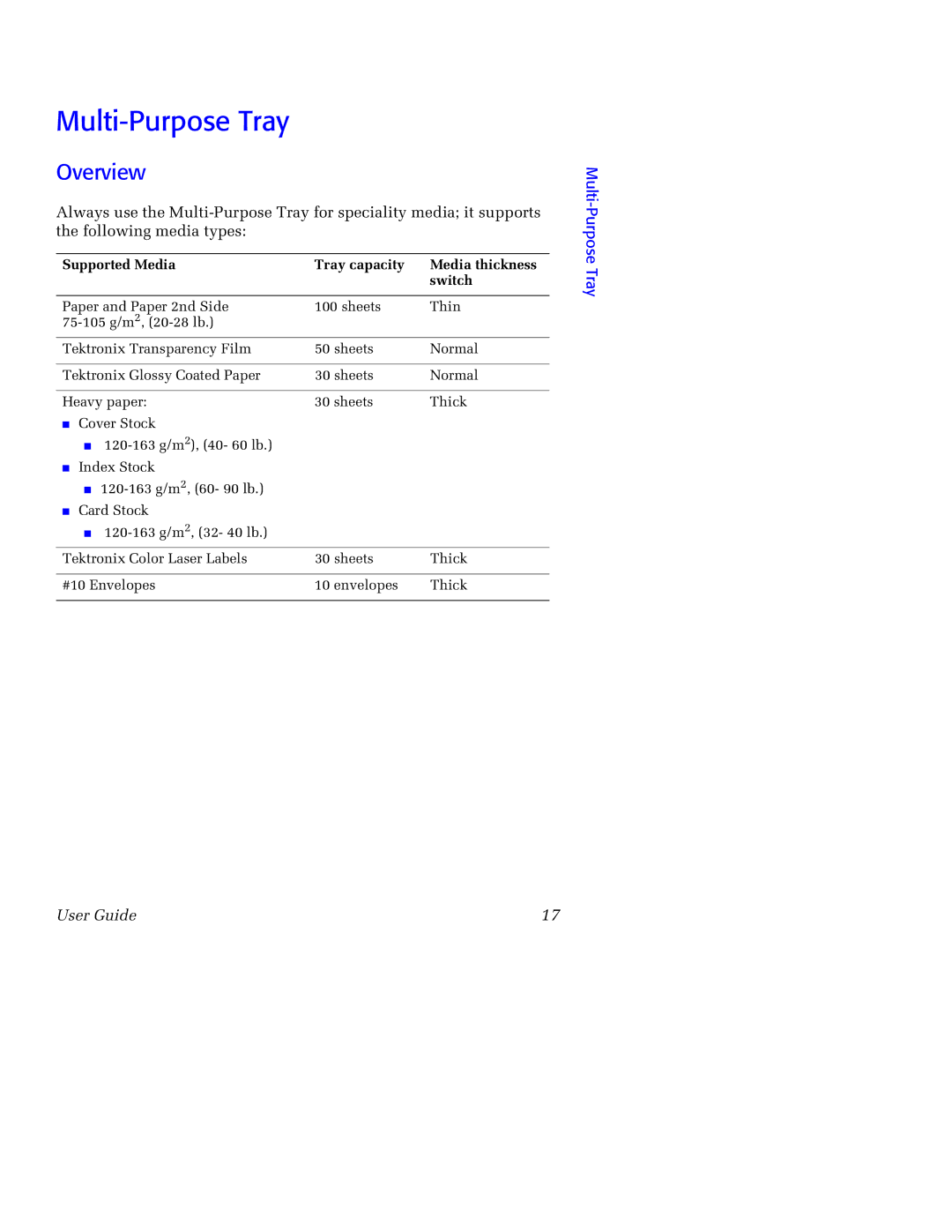 Tektronix 750 manual Multi-Purpose Tray, Overview 