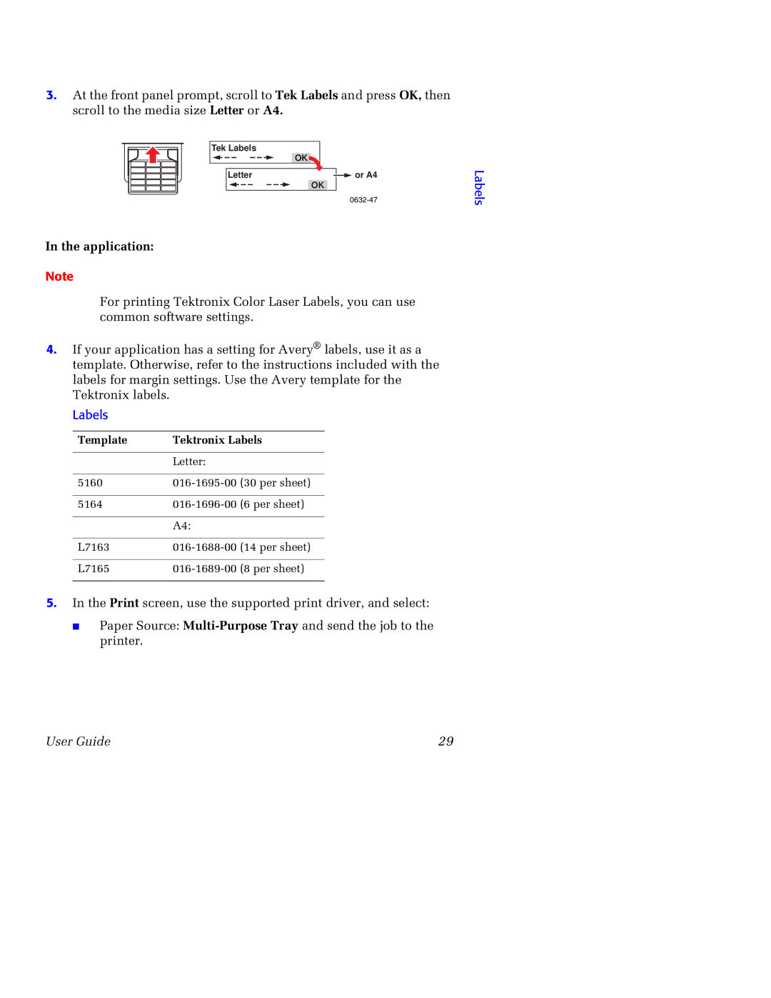 Tektronix 750 manual Application, Labels 