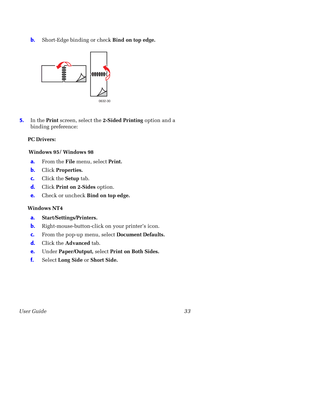 Tektronix 750 manual PC Drivers Windows 95/ Windows, Click Properties, Click Print on 2-Sides option 