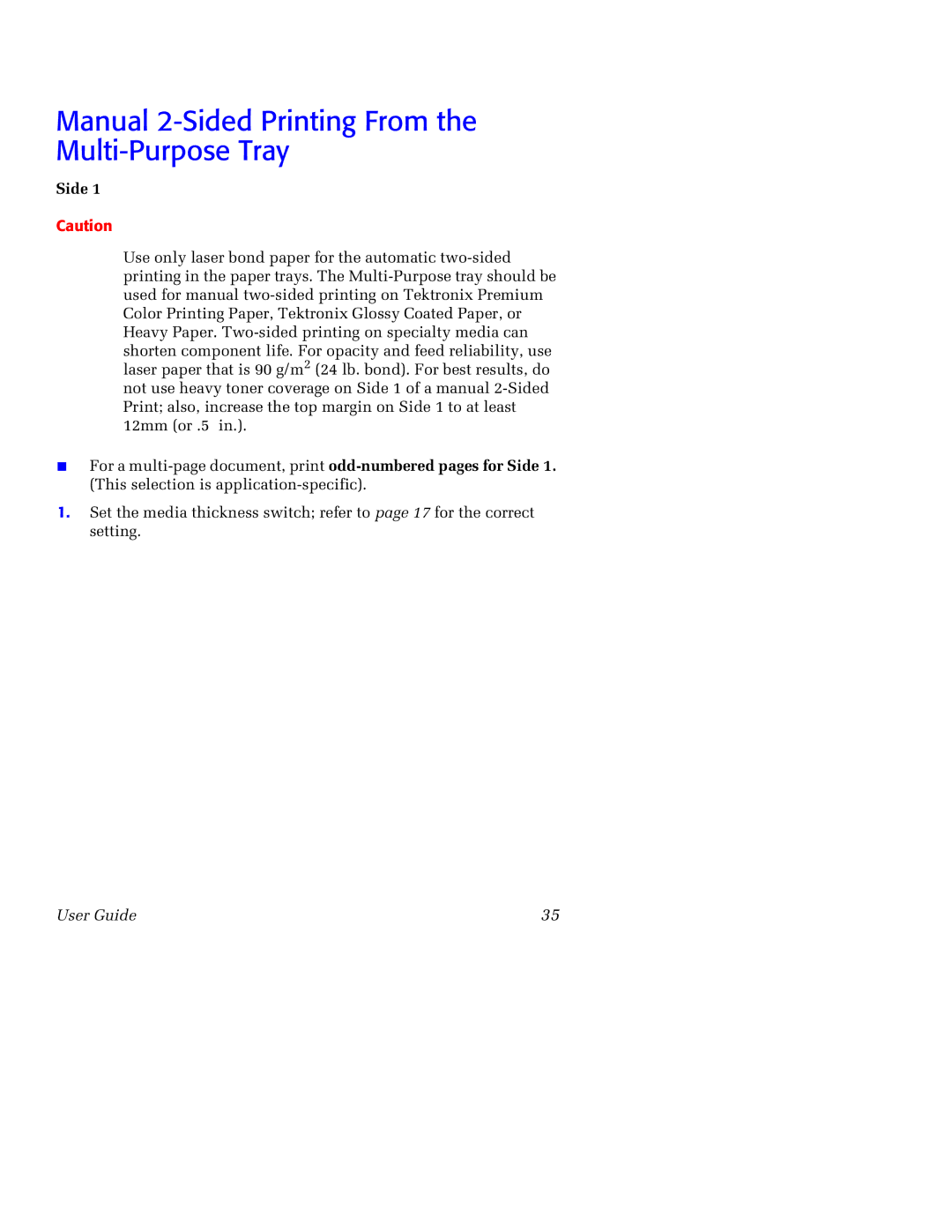 Tektronix 750 manual Manual 2-Sided Printing From the Multi-Purpose Tray 