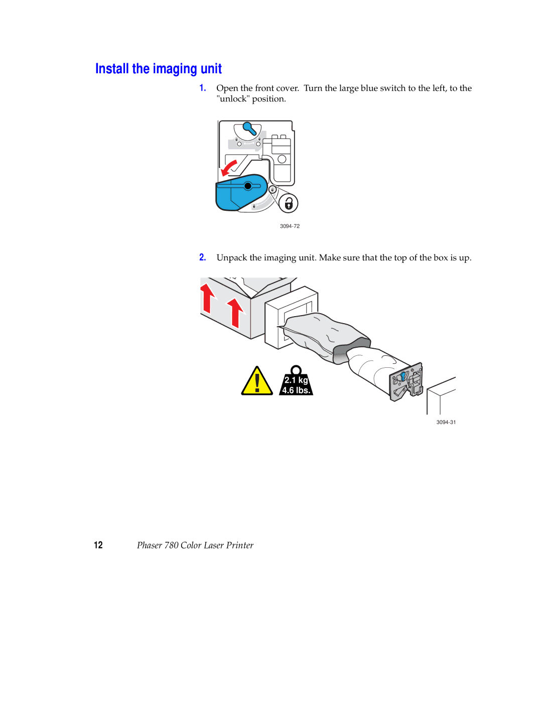 Tektronix 780 setup guide Install the imaging unit 